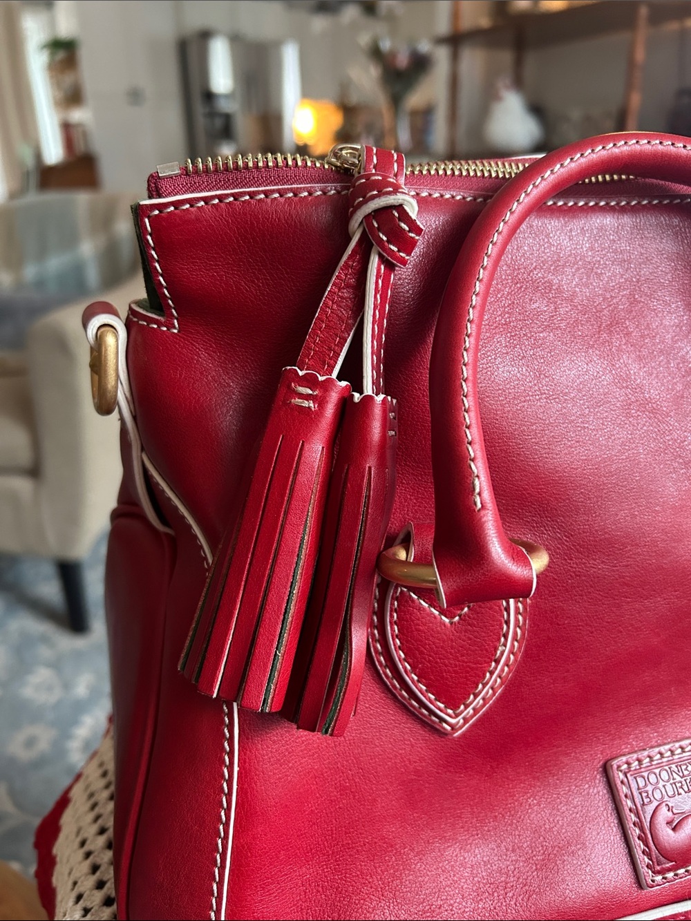 Dooney & Bourke Red Leather Satchel with Gold Hardware - Picture 5 of 11